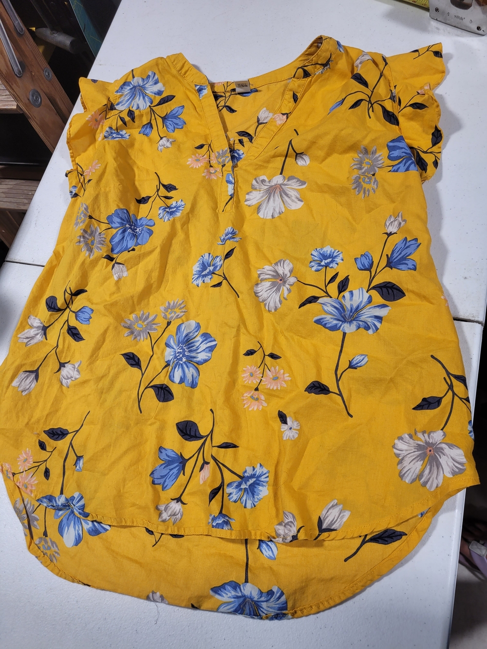 Old Navy Yellow Floral V-Neck Blouse